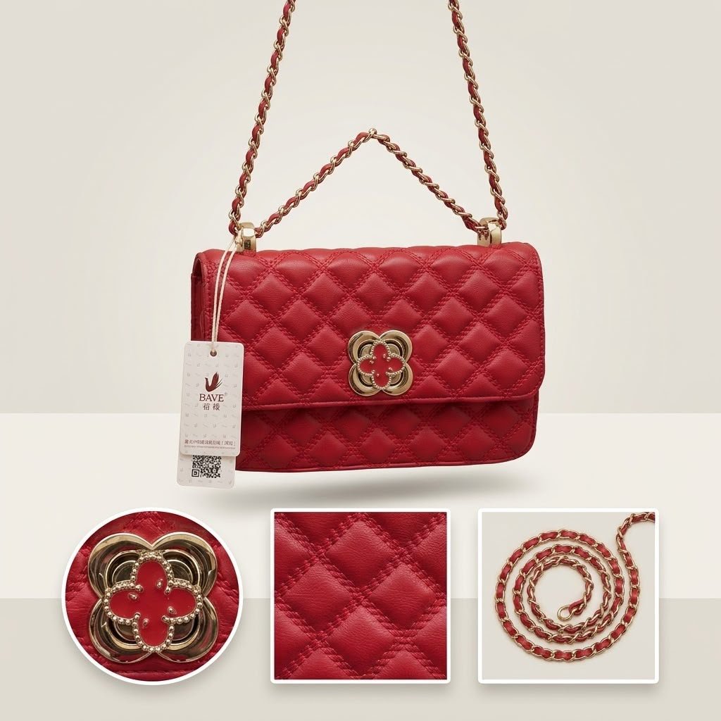 Quilted Clover Chain Mini Bag - Red