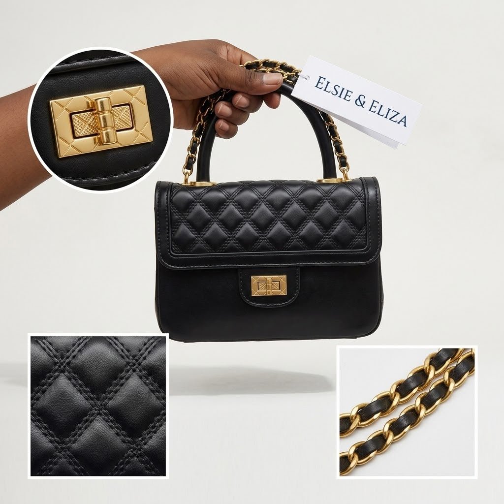 Quilted Top Handle Mini Bag - Black