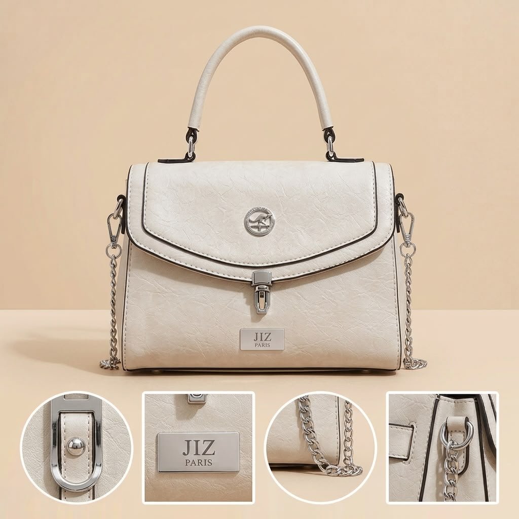 JIZ Paris Top Handle Flap Bag - Off White