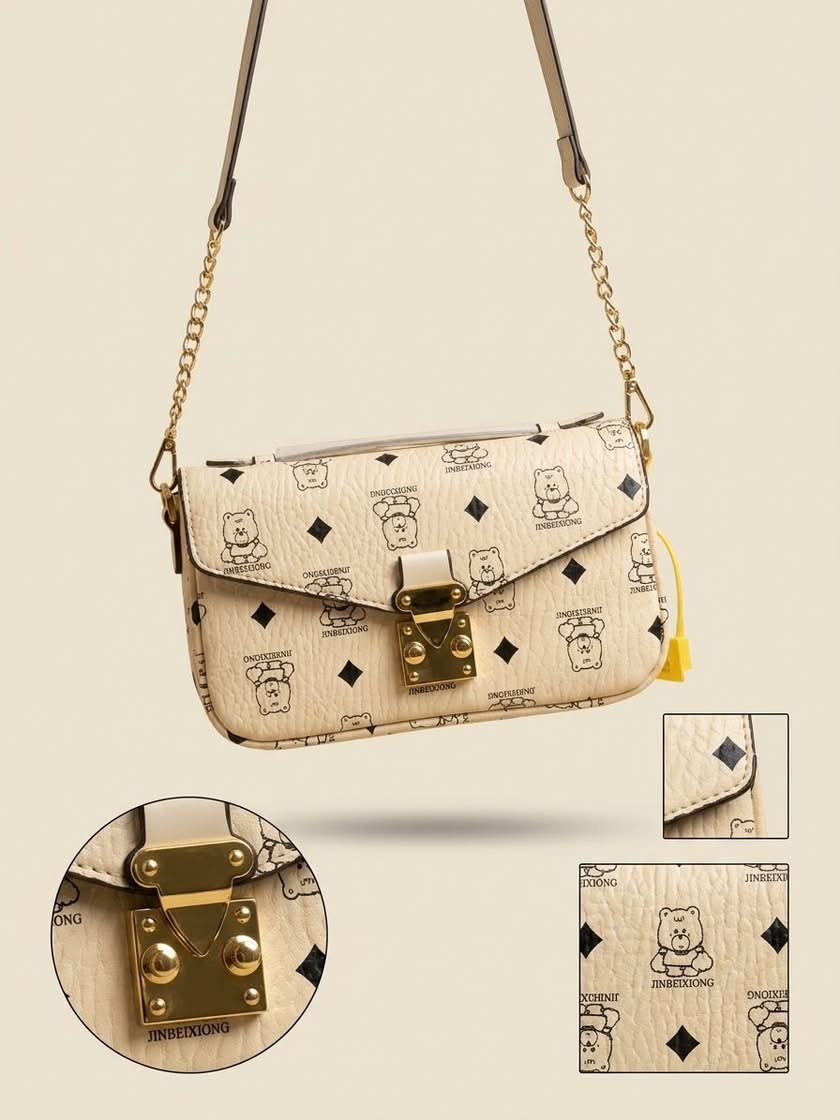 Teddy Bear Monogram Flap Bag - Cream Beige