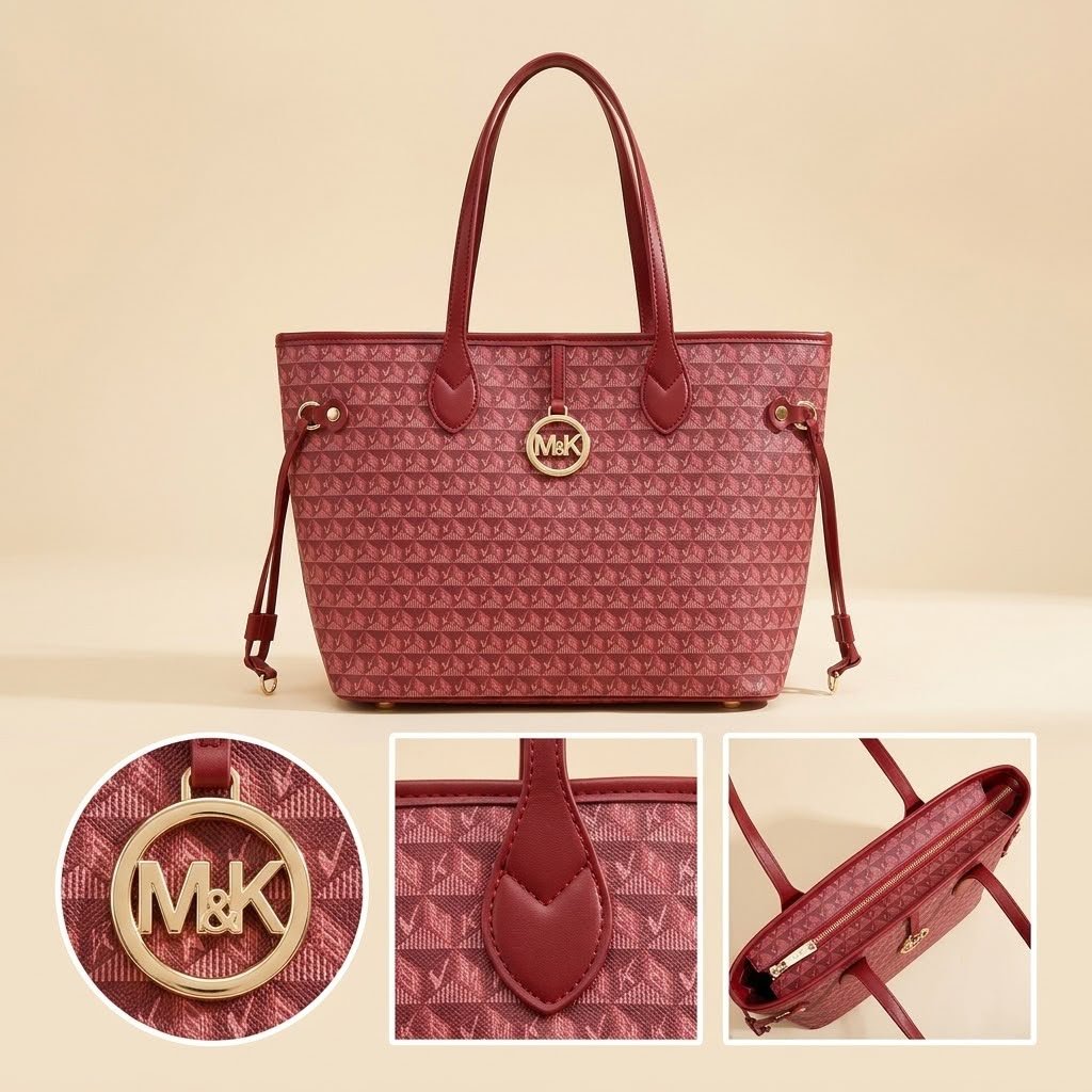 M&K Signature Shopper Tote Bag - Wine Red