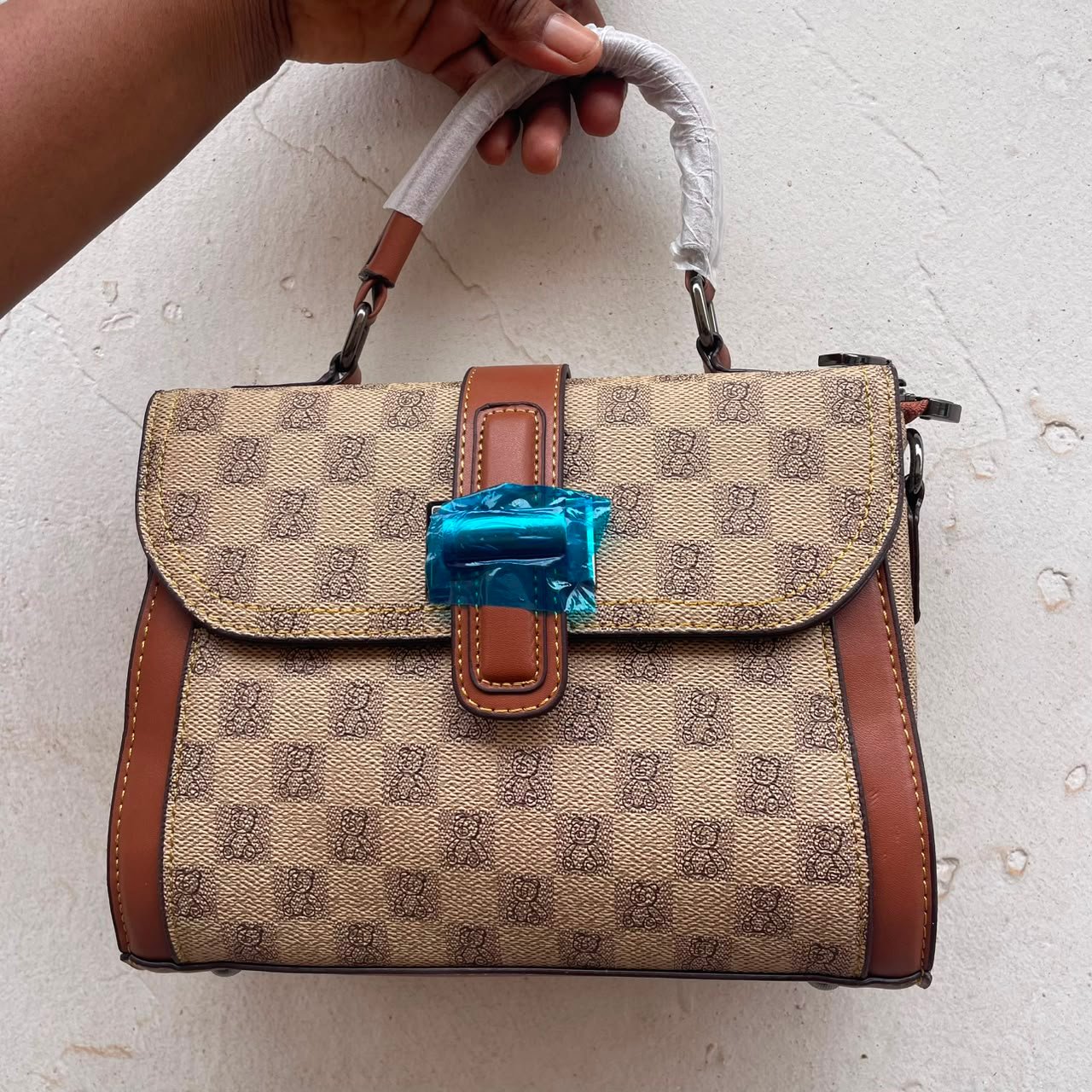 Teddy Bear Monogram Top-Handle Satchel - Brown / Beige image 2